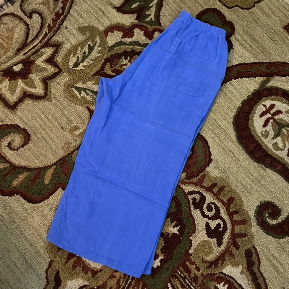 FLAX Size Small Lagenlook Pull-On Elastic Waist Pant Cornflower Blue 100% Linen - Picture 3 of 16